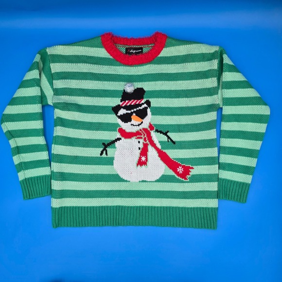 33 Degrees Sweaters - 33 Degrees Womens Green‎ Striped Snowman Ugly Christmas Sweater Size S